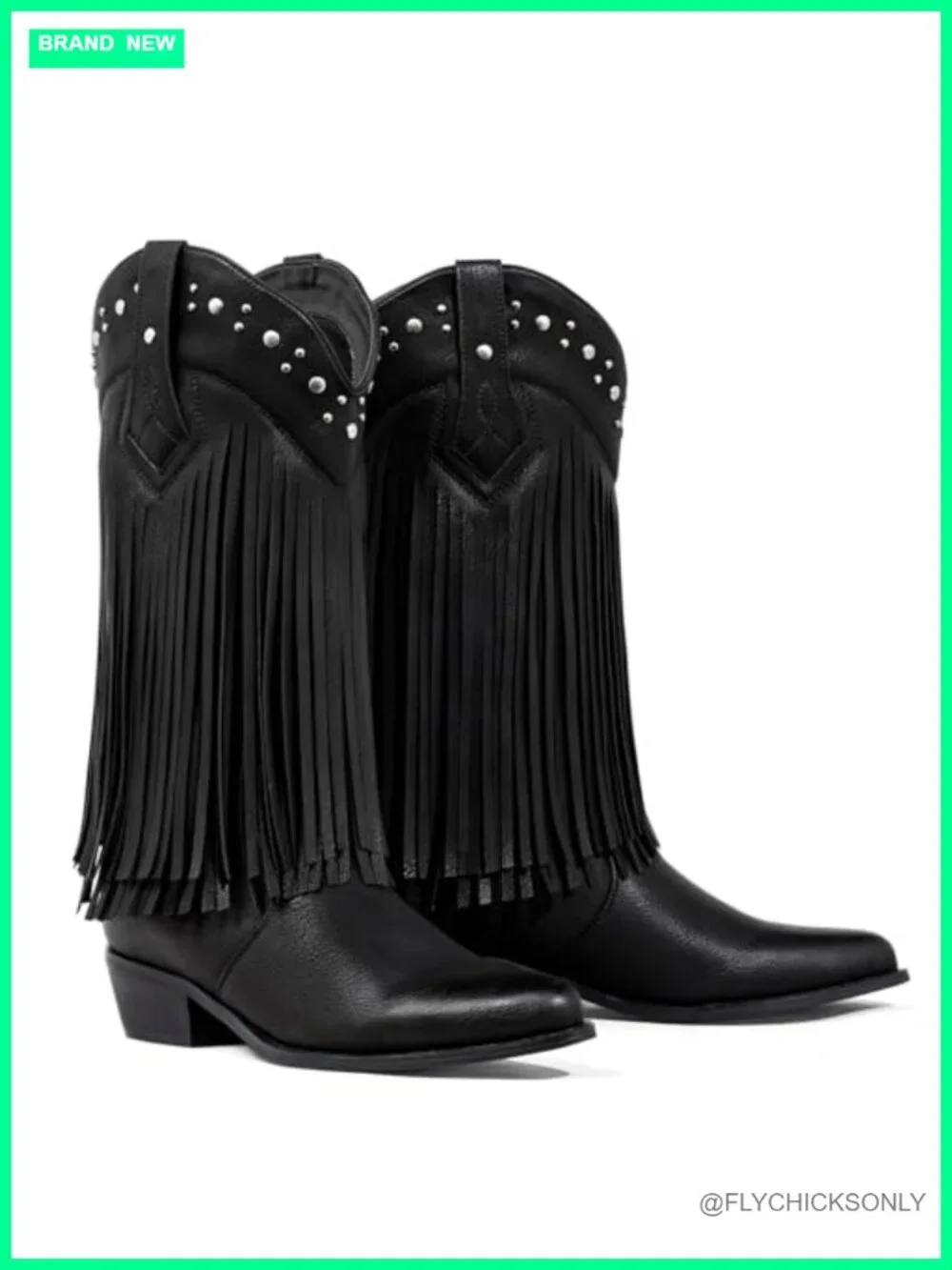 Faux Suede Fringe Cowboy Boots with Stud Accents - Wide Calf